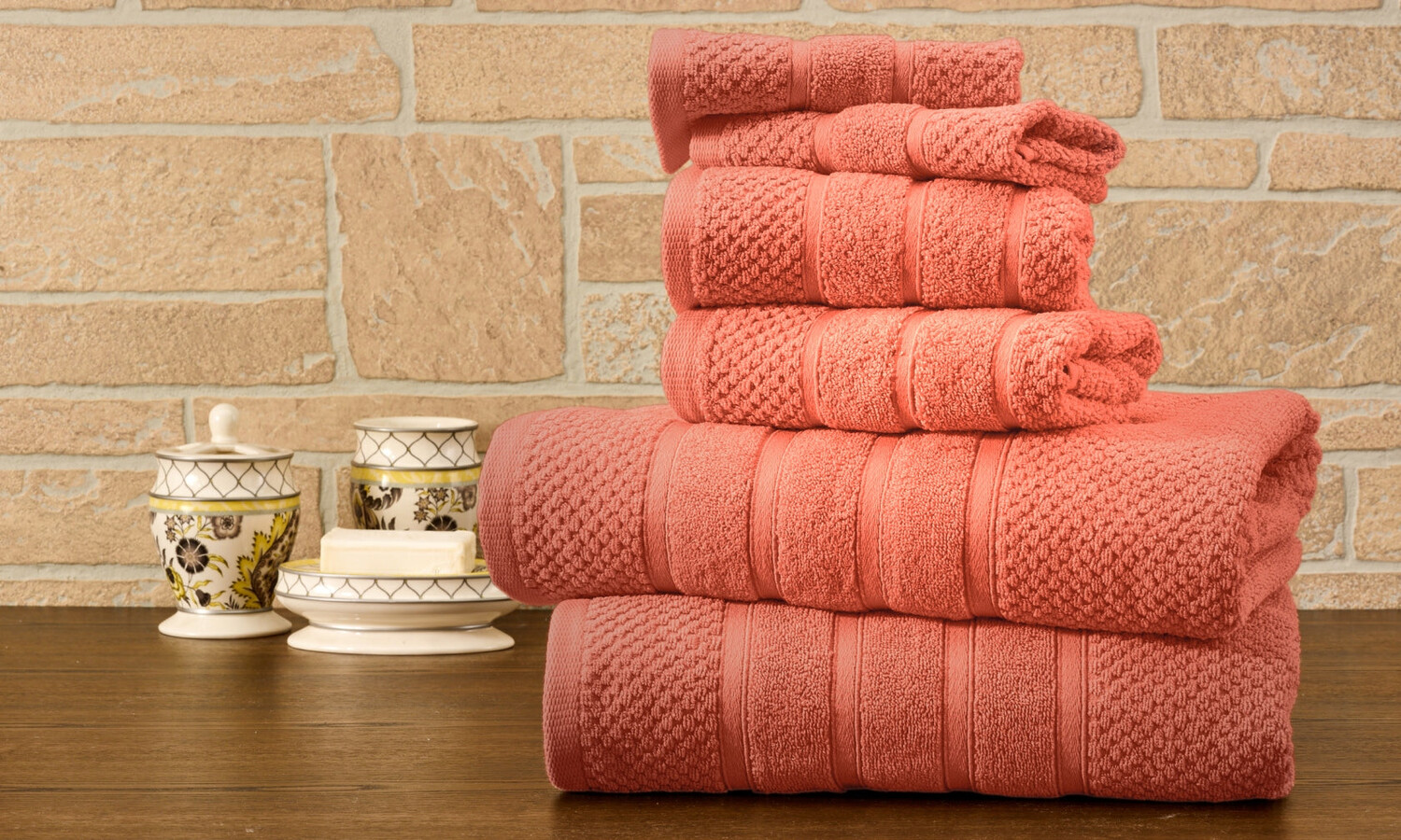 

Bibb Home Набор полотенец из египетского хлопка из 6 предметов, цвет Popcorn Coral