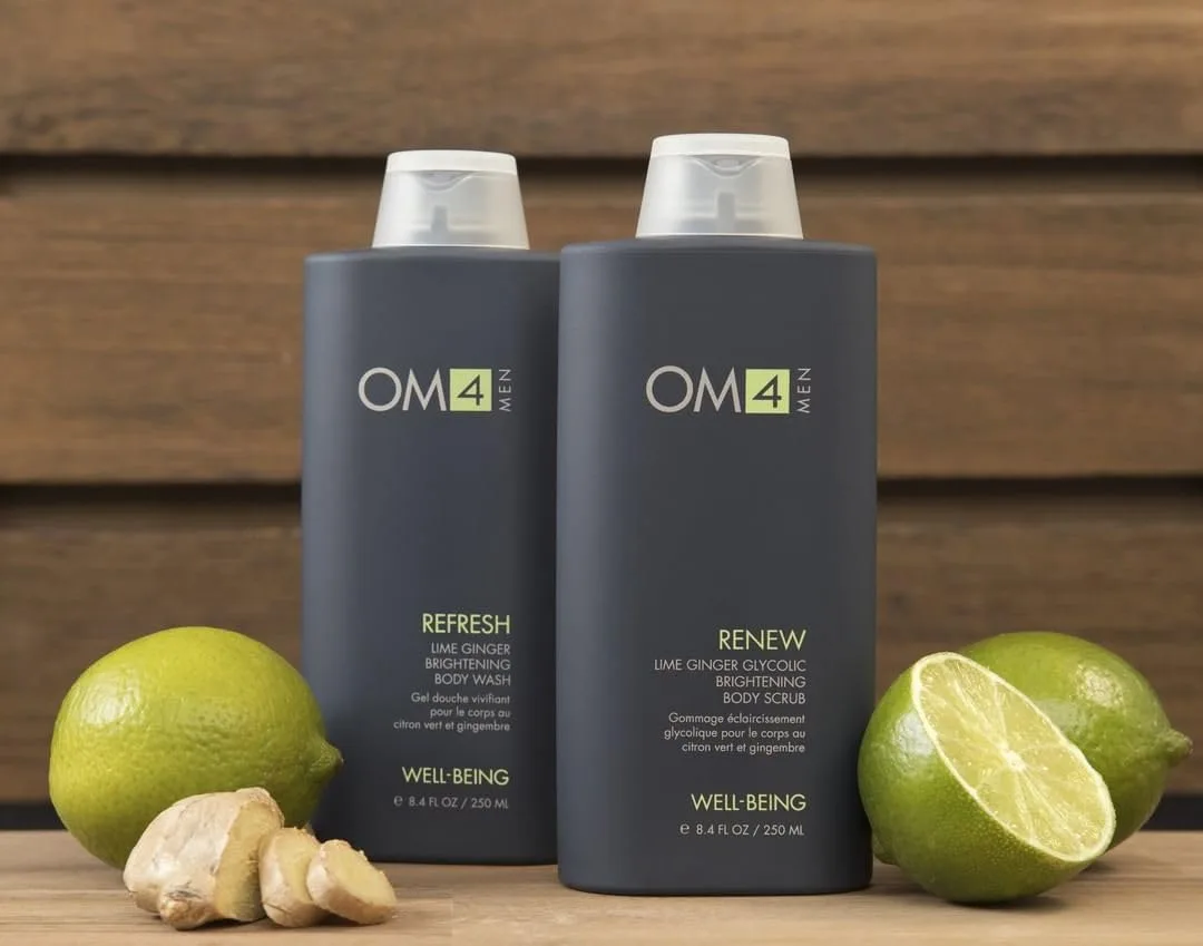 Organic Male OM4 Renew: осветляющий скраб для тела с лаймом, имбирем и гликолевой кислотой - мужской отшелушивающий уход за телом с витамином С. 238.14 г (1 шт.) — фото 2