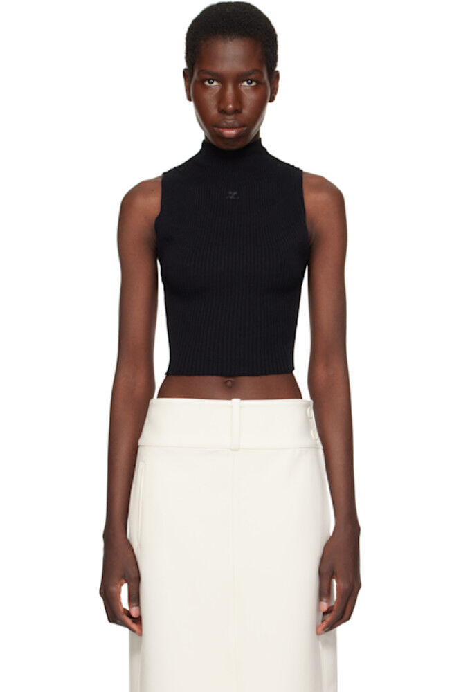 

Черный топ с воротником-стойкой Light Rib Short Tank Top Courrèges