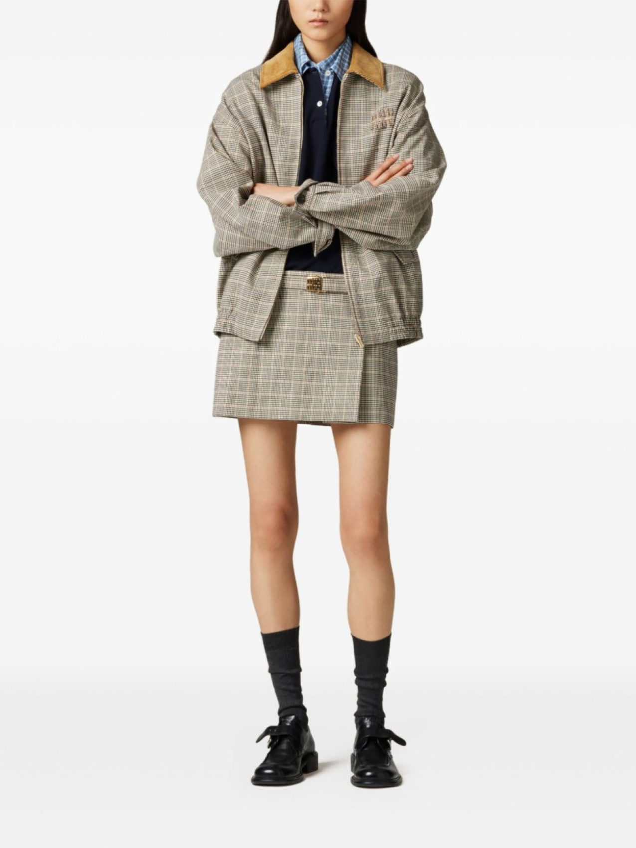 

Miu Miu юбка мини в клетку, коричневый