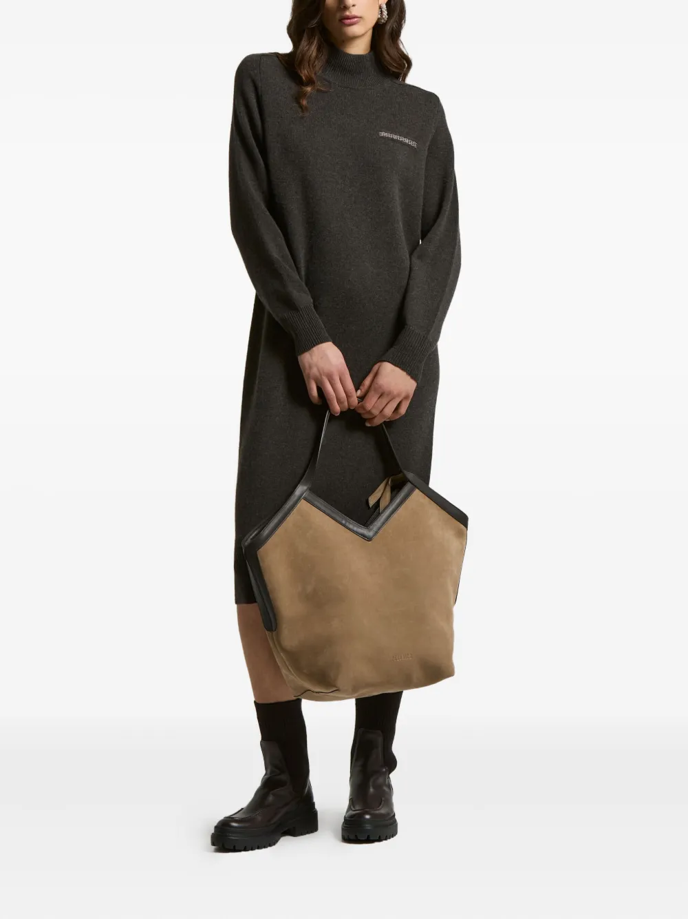 

Декорированное платье миди с воротником-стойкой Peserico, коричневый