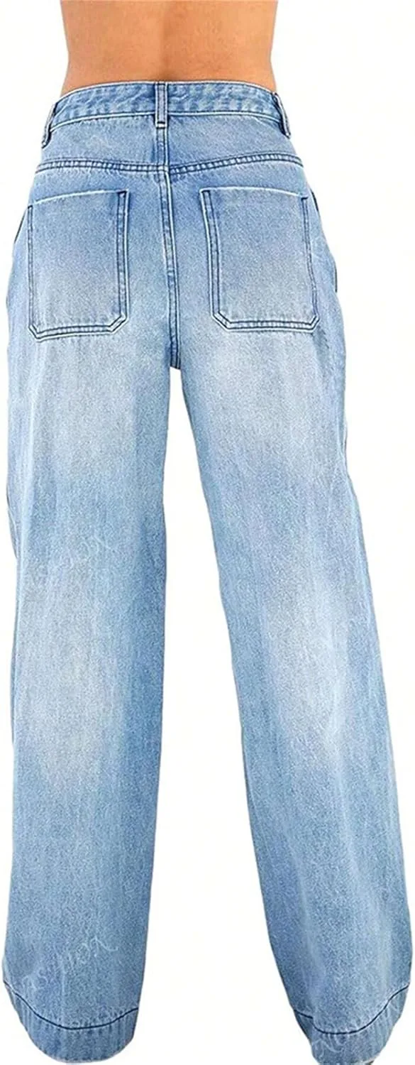 Прямые джинсы для женщин Baggy Boyfriend Wide Leg y2k Cargo High Waist — фото 4