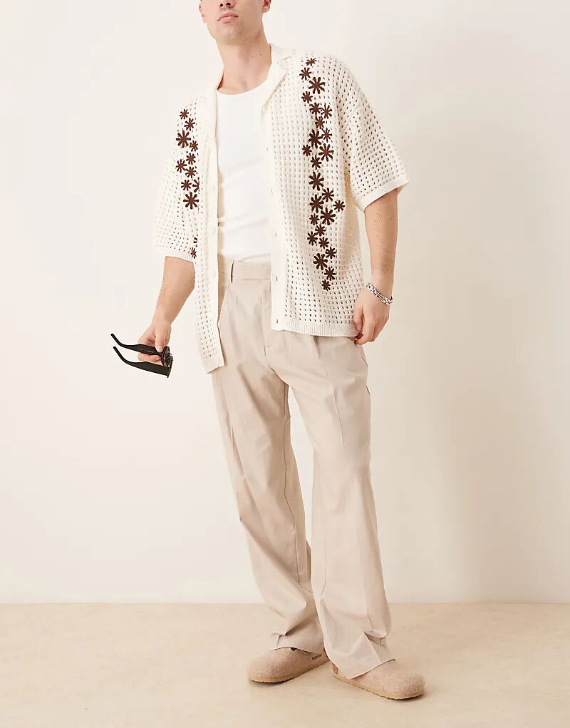 

Широкие брюки ASOS DESIGN из льняной смеси со складкой спереди, серого цвета