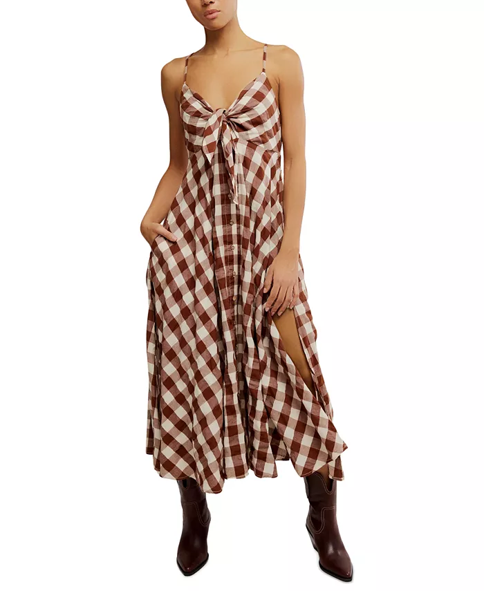 

Женское хлопковое платье миди без рукавов Via Printed Free People, коричневый