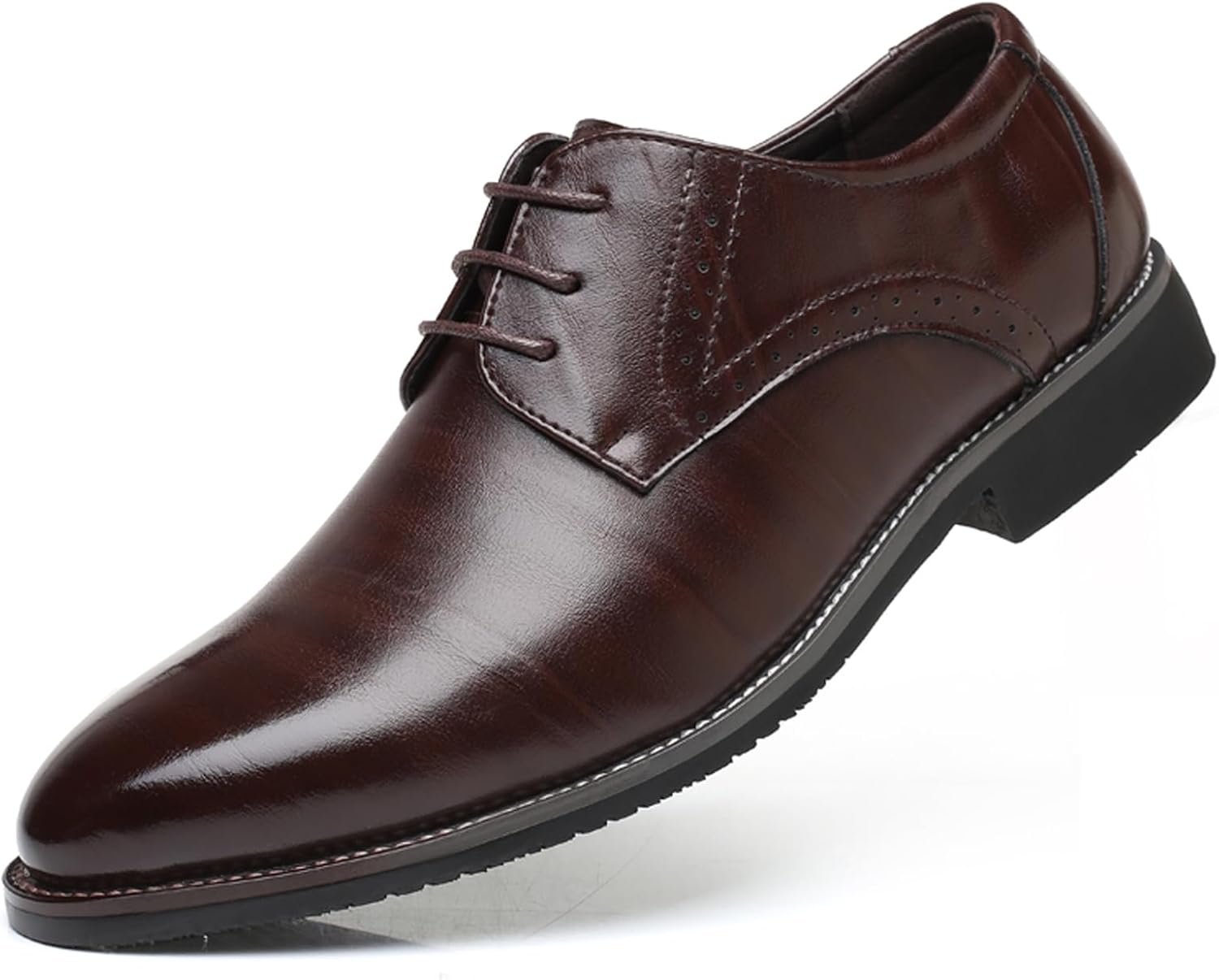 

Мужские кожаные оксфорды, комфортные, нескользящие, классические с закрытой шнуровкой, с простым носком, дерби, современные деловые, повседневные формальные туфли Wdczya, коричневый