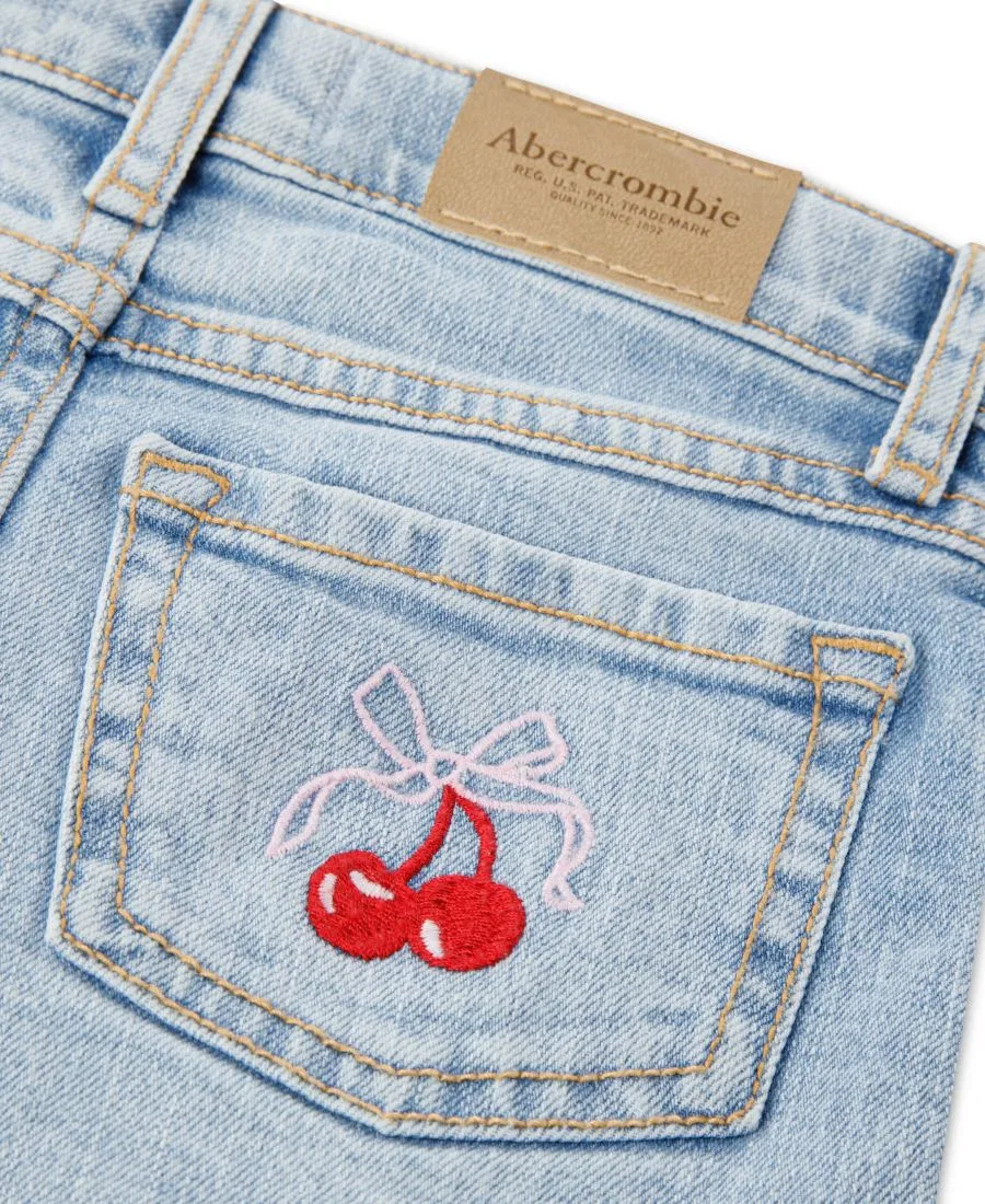 Детские джинсовые шорты с бантом вишневого цвета для девочек 2T-5T Abercrombie Kids, синий — фото 4