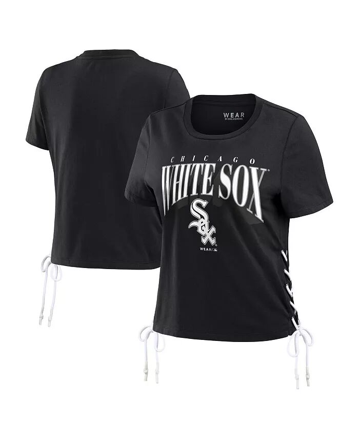 

Женская черная укороченная футболка Chicago White Sox со шнуровкой сбоку WEAR by Erin Andrews
