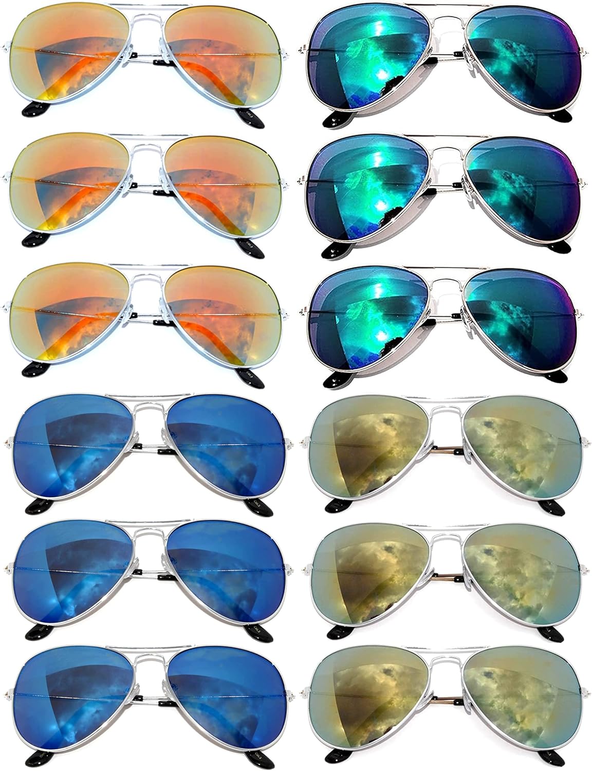 

Солнцезащитные очки OWL в стиле «авиатор», 12 пар, оправа из металла золотого, серебряного и черного цвета, цветные, дымчатые, зеркальные линзы, Silver - Bluegreen, Red, Yellow, Blue Mirror