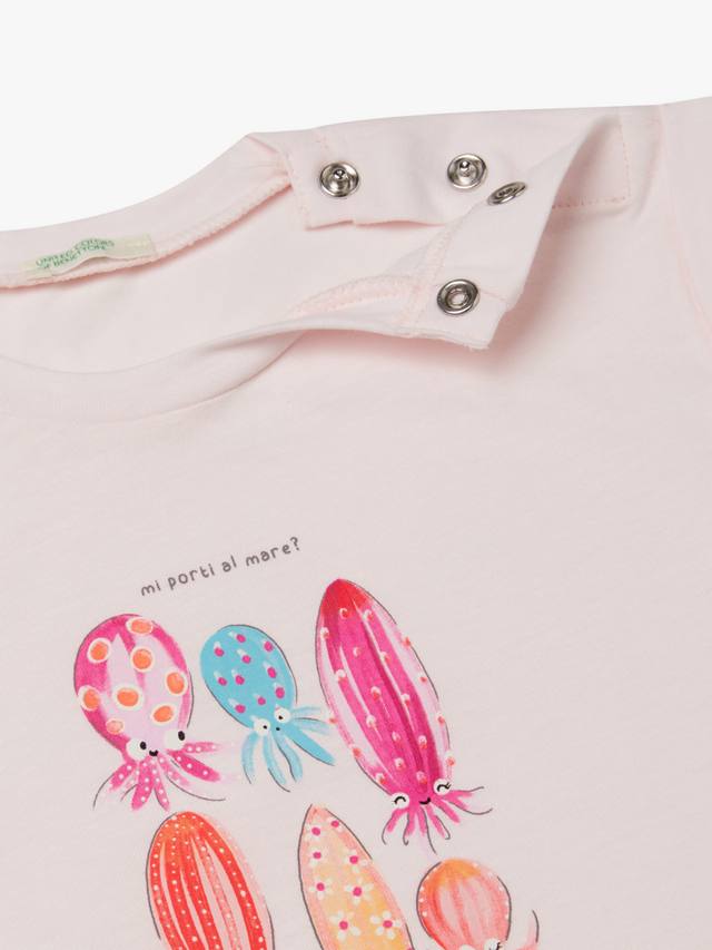 Детский хлопковый топ с коротким рукавом и принтом Benetton, Pastel Pink — фото 3