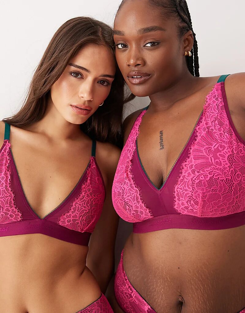 

Бюстгальтер-бралетт Lemonade Dolls Fuller Bust Synergy из кружева и сетки бордового и розового цветов