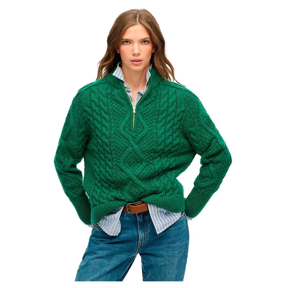 

Свитер Superdry Aran half zip, зеленый