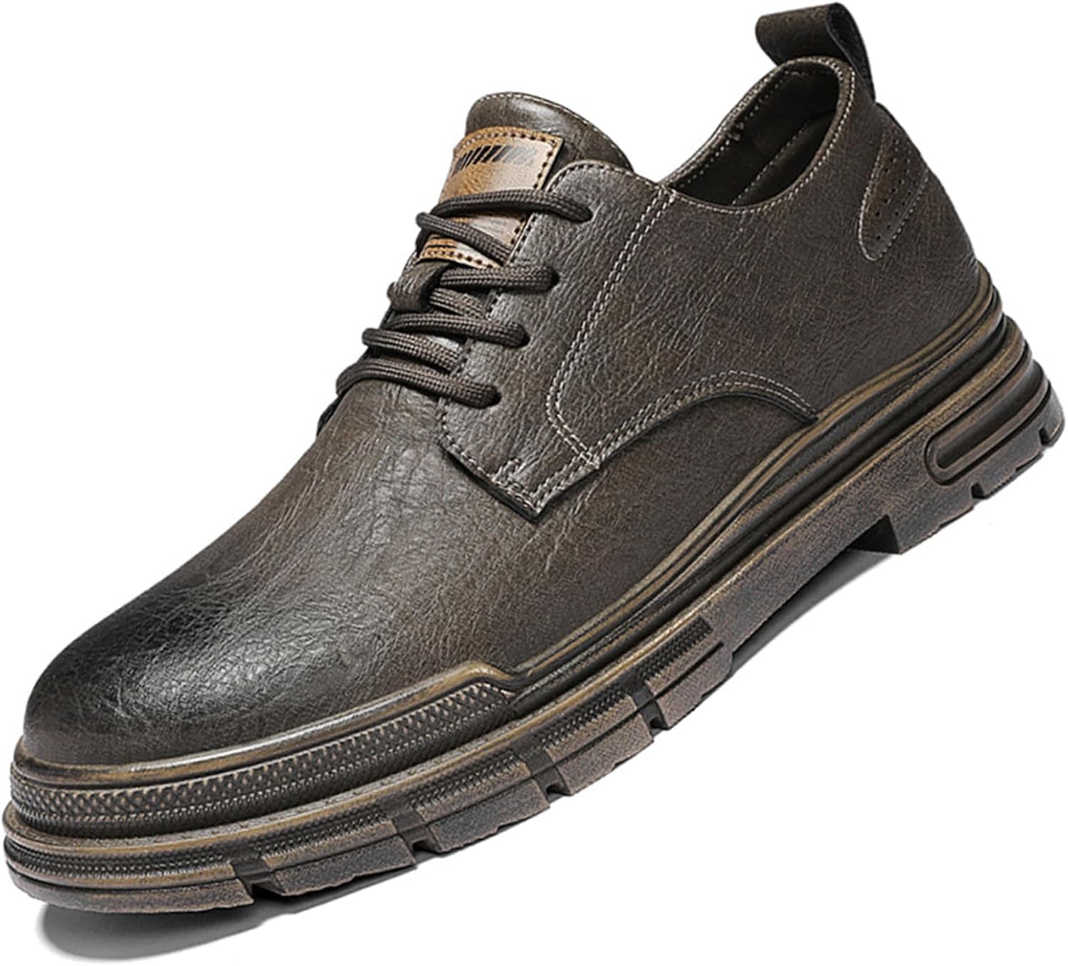 

Мужские повседневные оксфорды с круглым носком, на платформе, удобные, с противоскользящей подошвой, низкие, на шнуровке, кожаные, деловые и классические туфли Optigard, коричневый