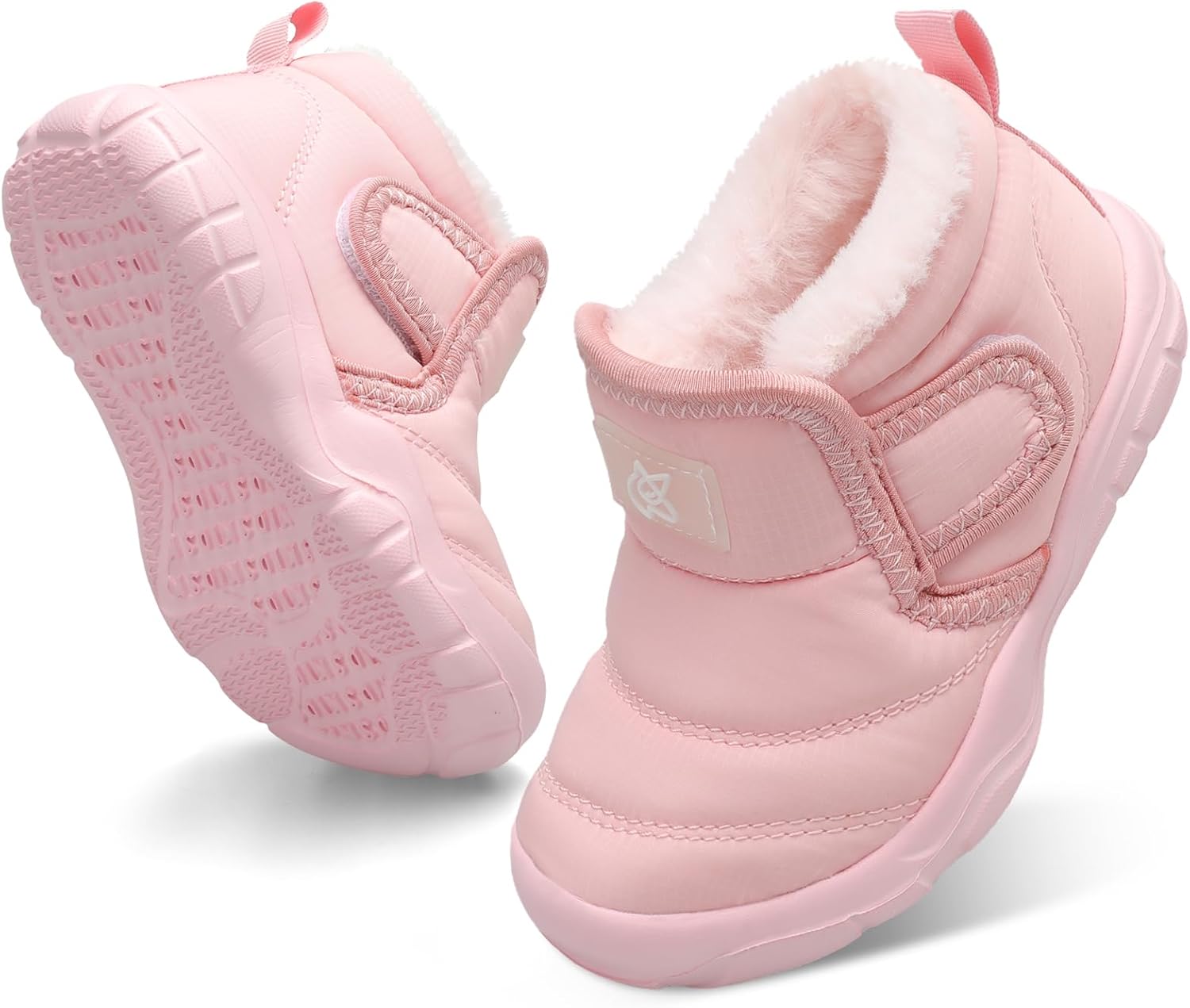 

Детские зимние теплые ботинки QFH для мальчиков и девочек, уютные флисовые снежные ботинки для малышей, нескользящие прогулочные ботинки, водоотталкивающие с искусственным мехом, Pink