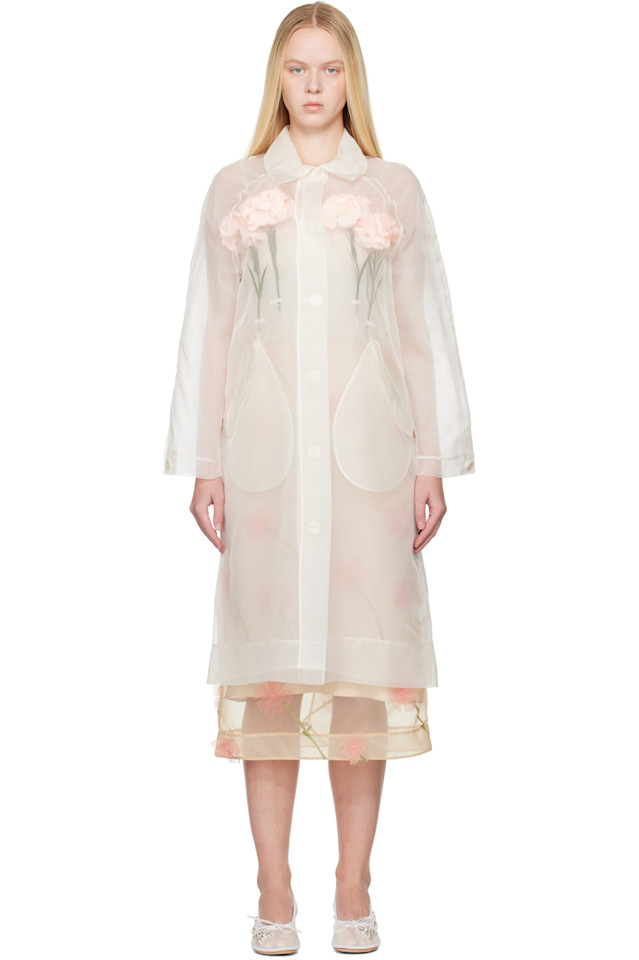 

Женское пальто-кар с вышивкой в виде гвоздики Simone Rocha, цвет ivory