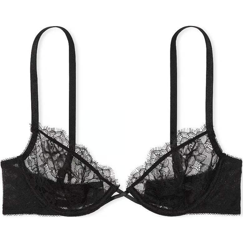 

Victoria's Secret Очень сексуальный бюстгальтер деми с леопардовой вышивкой без косточек, черный / B