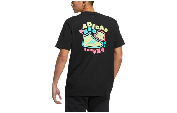 Футболка adidas neo Cartoon Alphabet Printing Round Neck Casual Short Sleeve Couple Style Black, мультиколор — фото 2