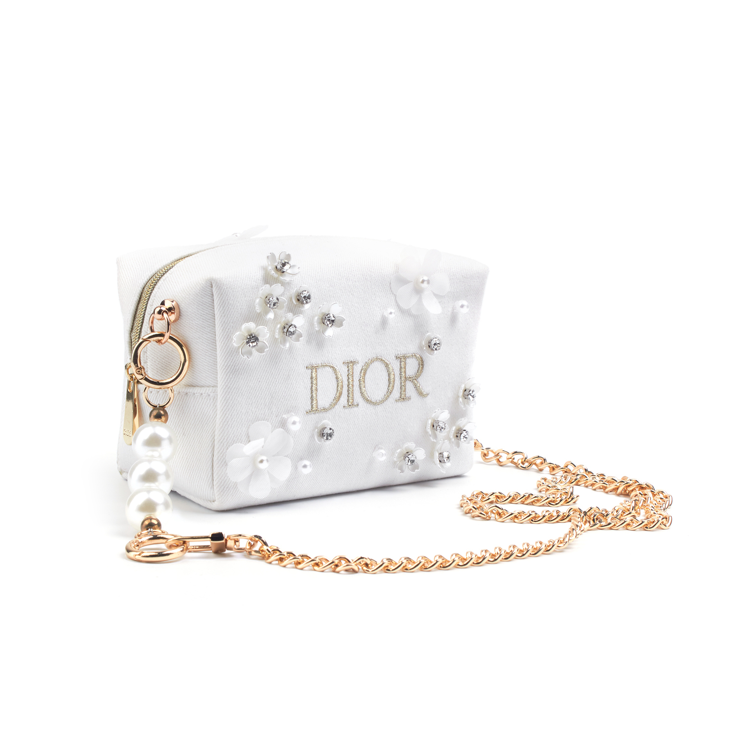 DIOR Индивидуальная косметичка Amber Camellia в стиле French Chic из денима с одним отделением, наплечная сумка, обычный размер, белый — фото 2