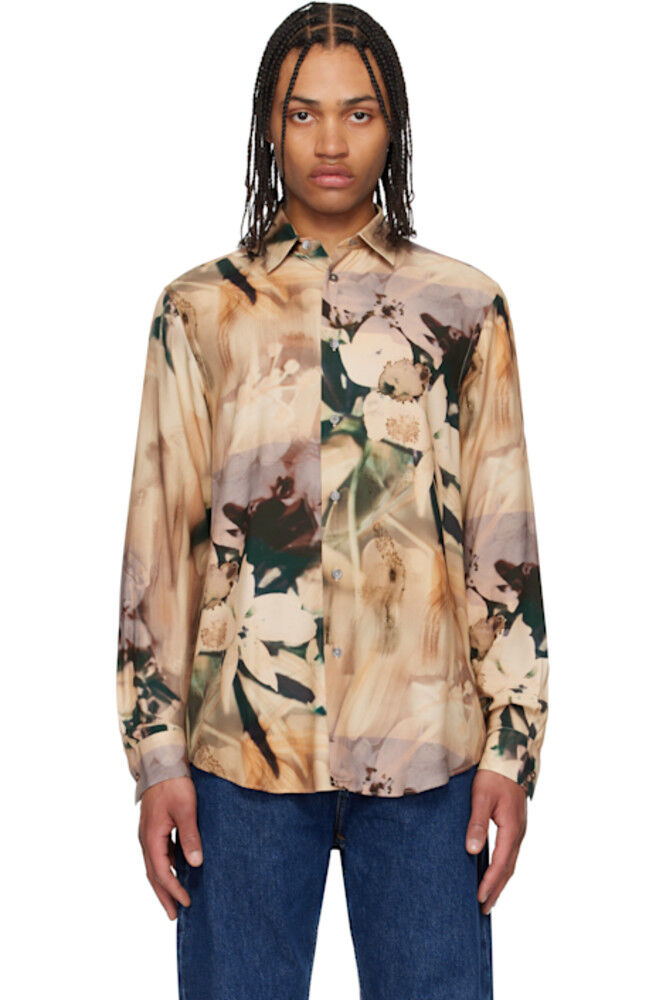 

Бежевая вискозная рубашка с фотографическим принтом Paul Smith