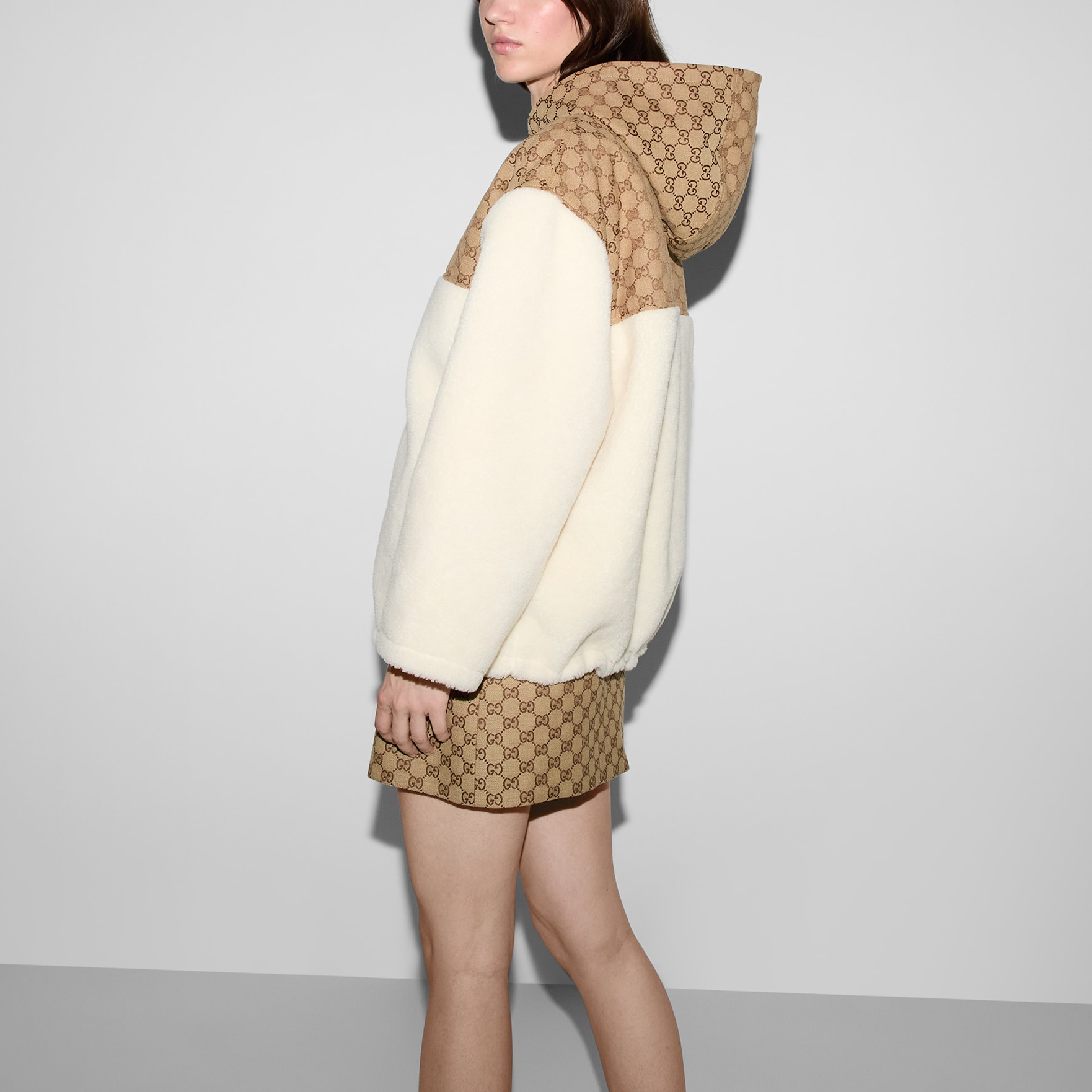 GUCCI Интарсия зип-худи из шерстяного флиса 'White/Camel' — фото 4