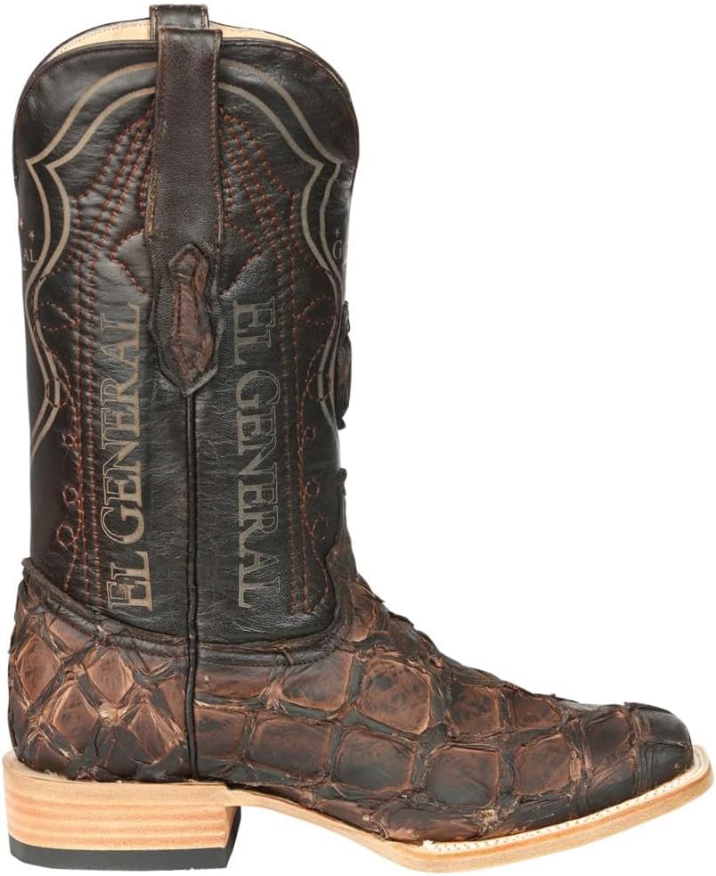 Мужские ковбойские сапоги Men’s El General Exotic Monster Fish Rodeo, коричневые, из натуральной кожи монстра Пирате, вестерн-ботинки, кафе, колодка Rodeo, квадратный носок, кожаная подошва Generic — фото 3