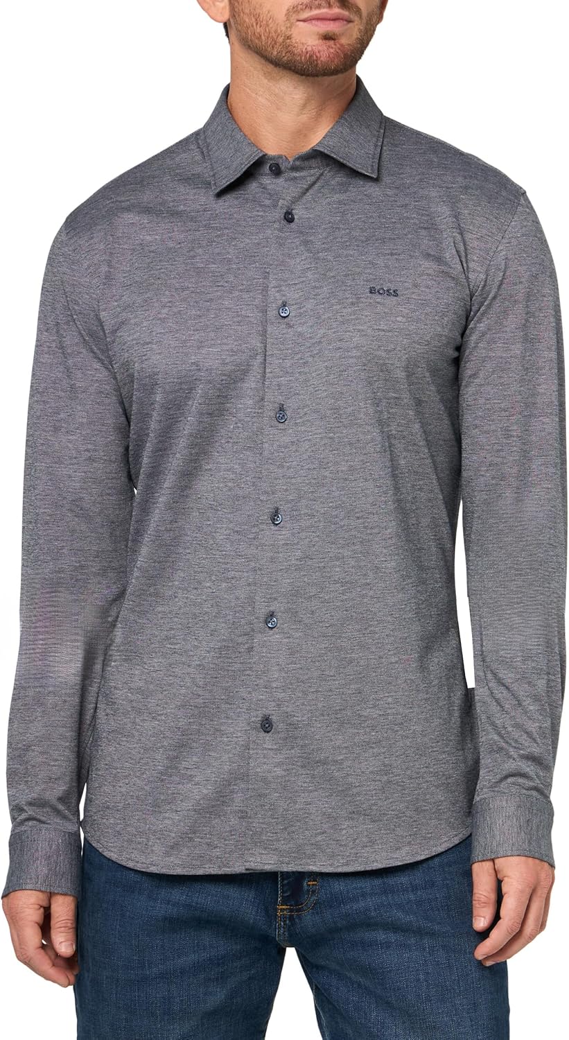 

BOSS Мужская рубашка на пуговицах из мягкого джерси, Midnight Zone