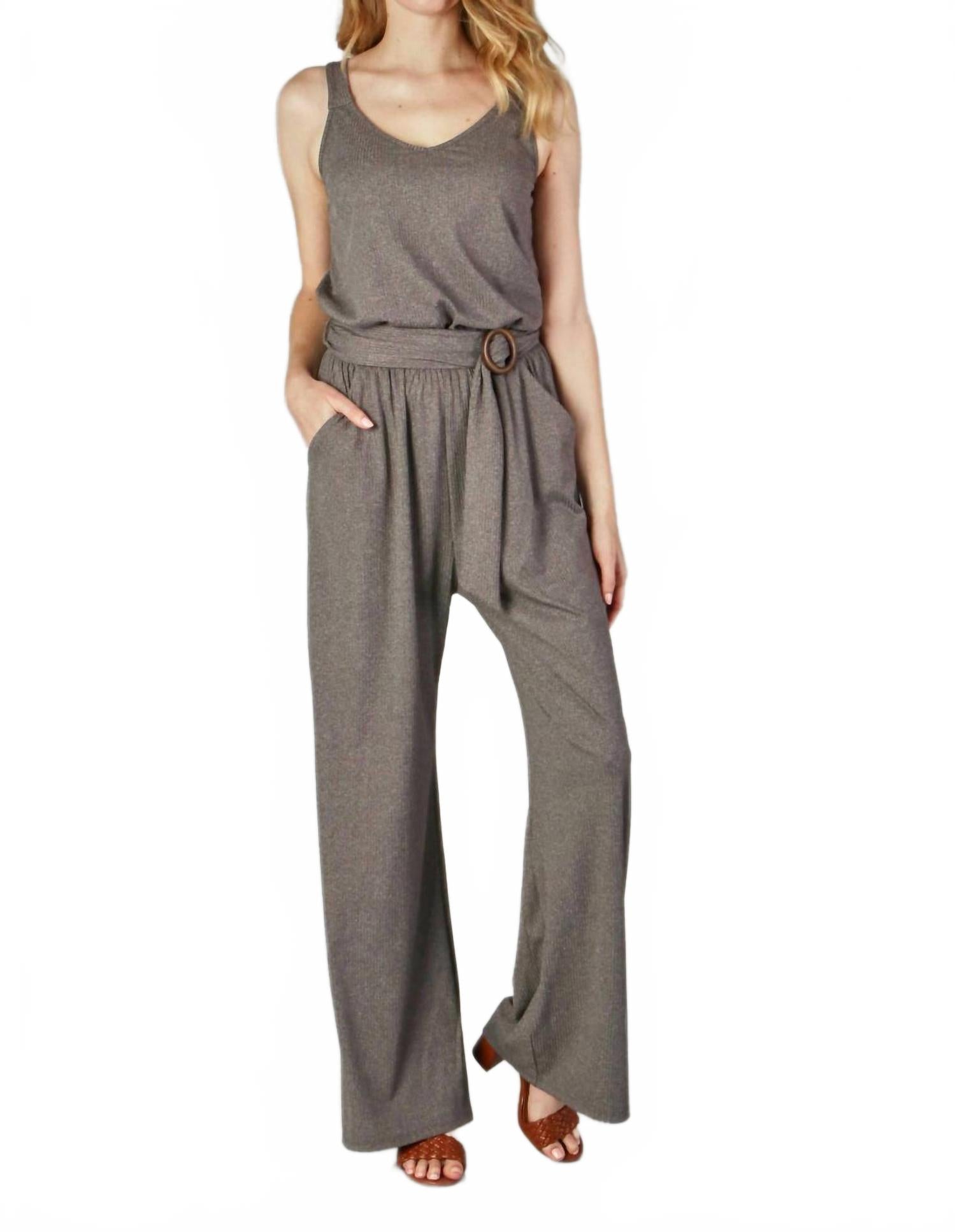 

Двухцветный ребристый комбинезон в цвете уголь Peace Love Line, Charcoal