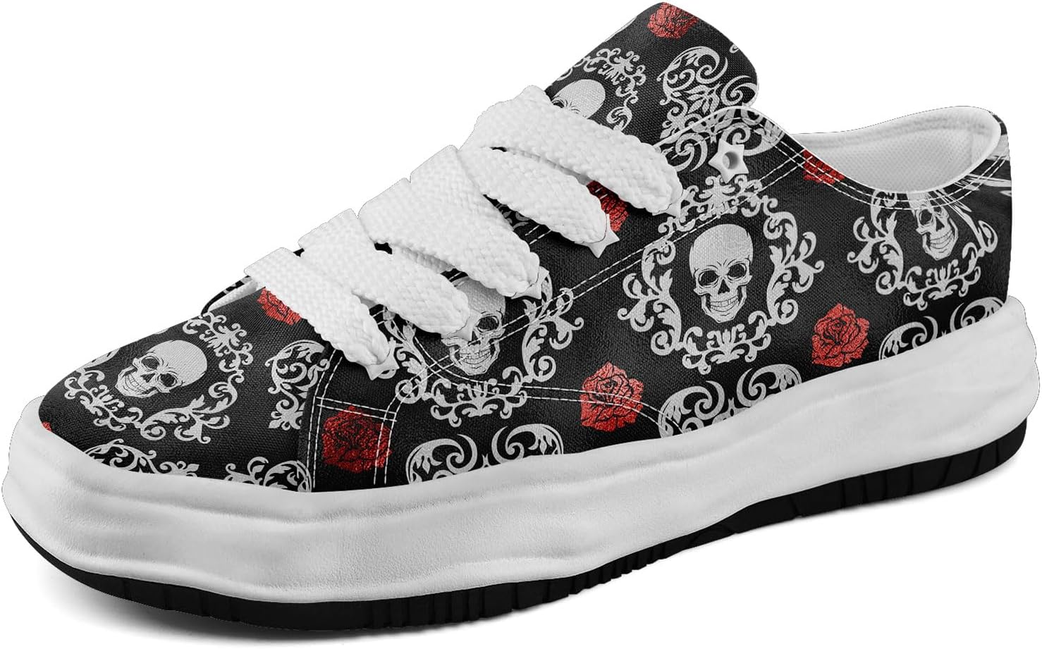 

Мужские готические кроссовки coolcustomize с черепами, модные, повседневные, для скейтбординга, из холщовой ткани, женские, уличная мода, удобные для ходьбы, белый