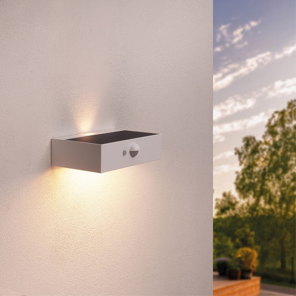 

Ledvion Современный настенный светильник на солнечной батарее с датчиком движения, белый, 3 Вт, 3000 К, водонепроницаемый IP65, 220 люмен, обнаружение движения и сумеречный выключатель, энергоэффективный и устойчивый к атмосферным воздействиям,...
