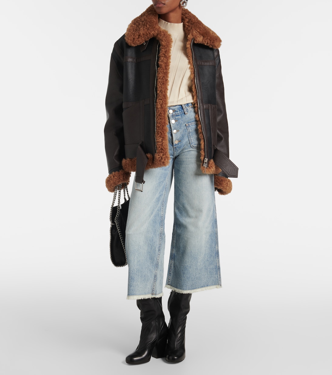 Укороченные расклешенные джинсы с высокой талией Stella McCartney, Vintage Blue Denim — фото 2