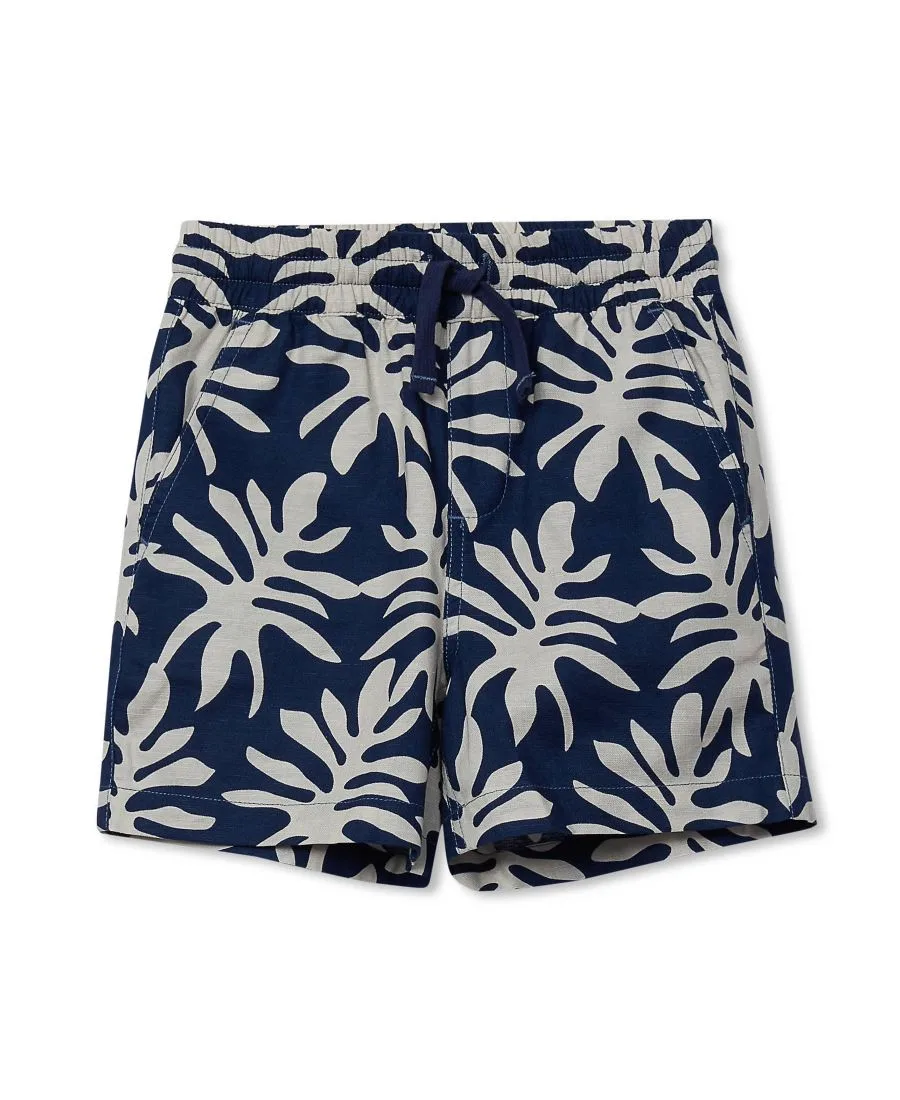 Детские льняные шорты из фактурной ткани Lands' End, tropical leaf/темно-синий