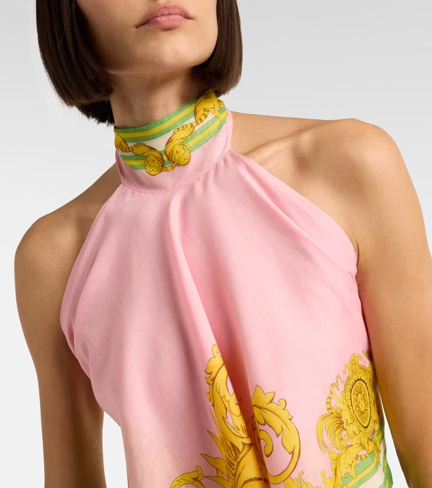 Топ из набивного хлопка и шелкового вуаля Versace, мультиколор — фото 3