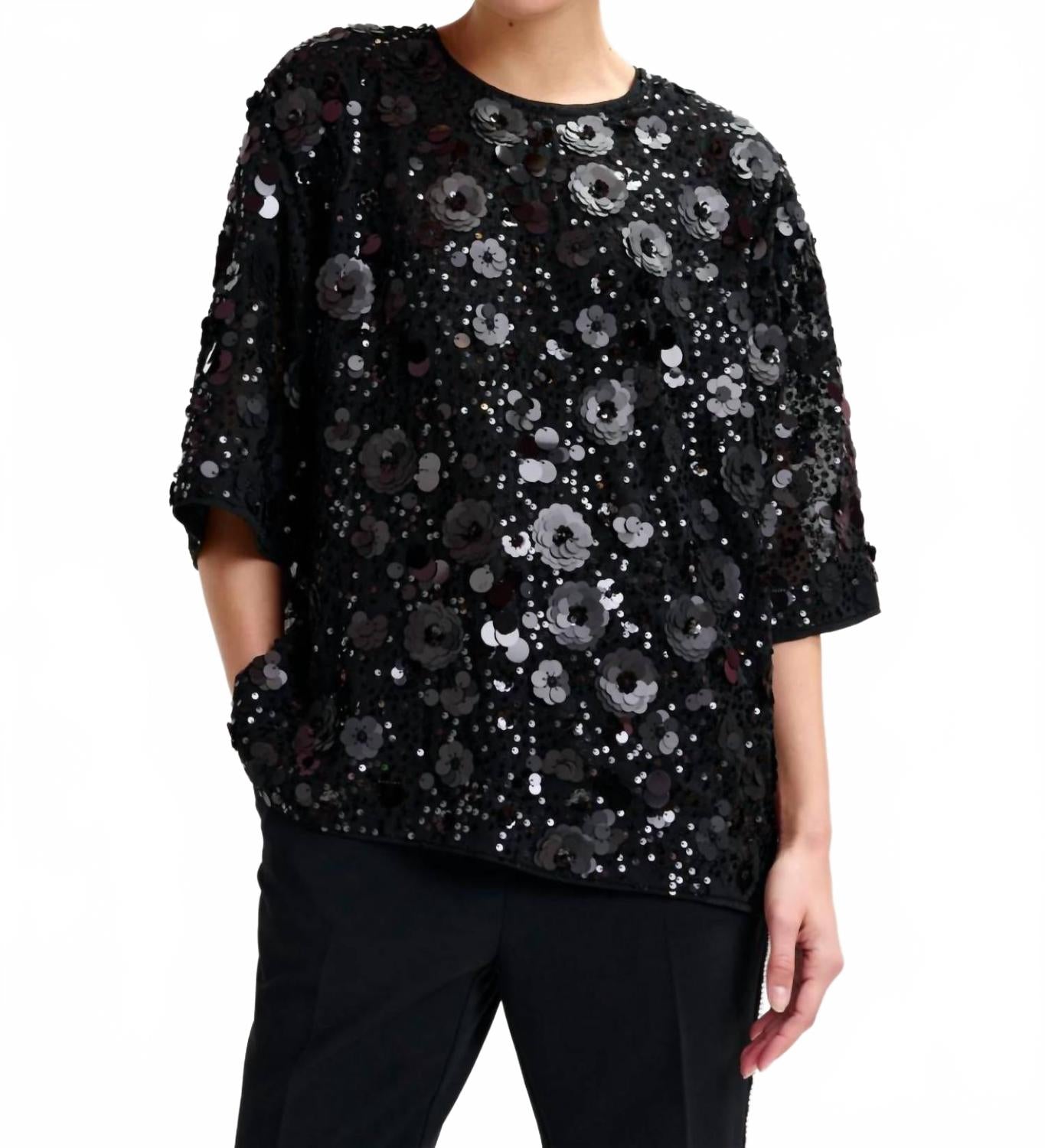 

ESSENTIEL ANTWERP Топ, украшенный пайетками, черного цвета