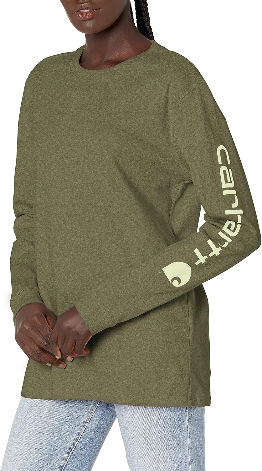 

Carhartt женская футболка с логотипом на рукаве, свободный крой, плотный хлопок, длинный рукав, Basil Heather