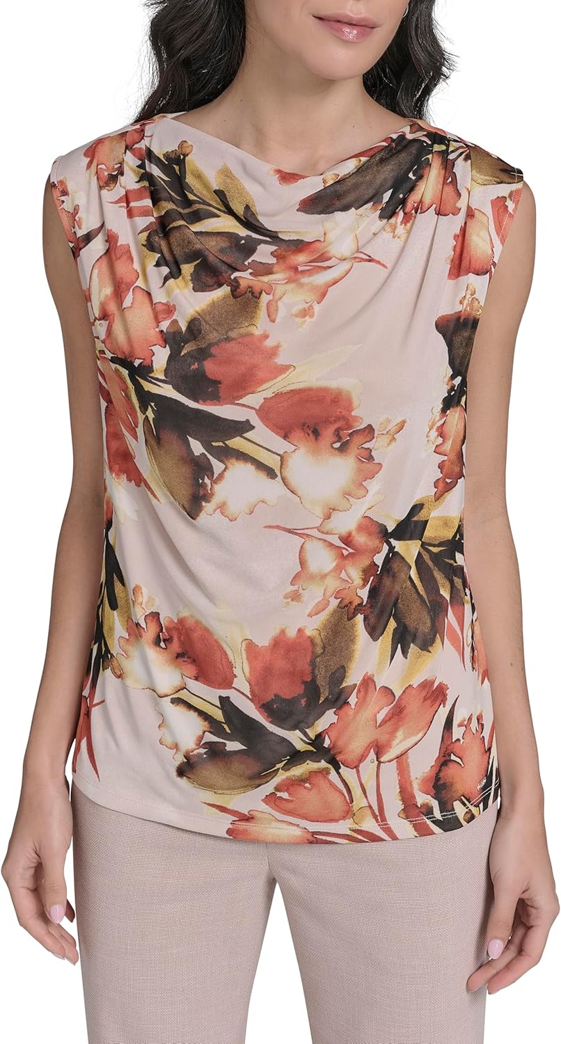 

Женский трикотажный топ без рукавов с драпированным вырезом Calvin Klein, Pink Pepper Multi