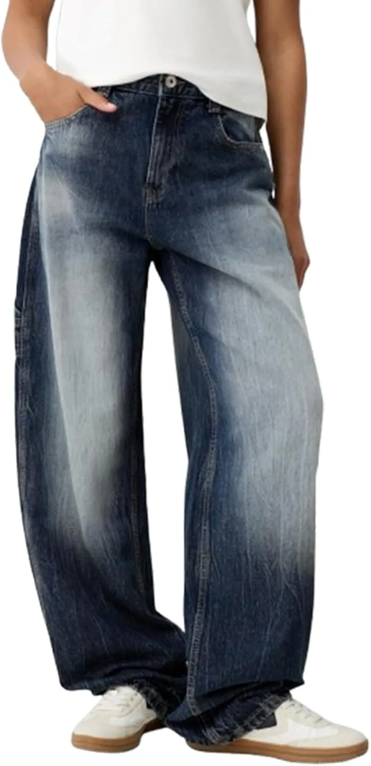 

Женские джинсы low waisted baggy vintage mid rise loose fit wide leg boyfriend Kodaruber