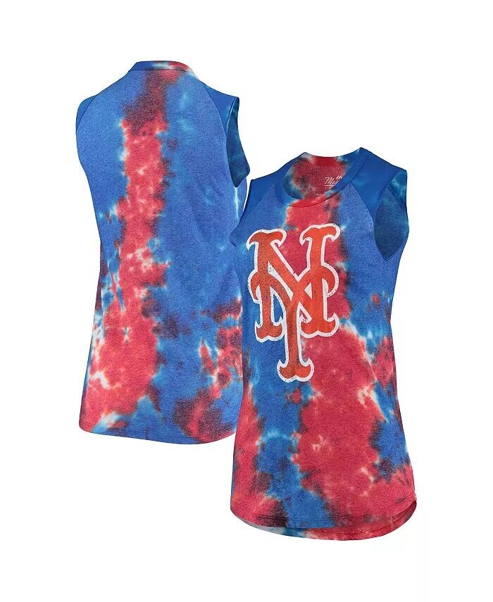 

Женская майка Tri-Blend Muscle New York Mets Tie-Dye красного и синего цвета с нитками Majestic