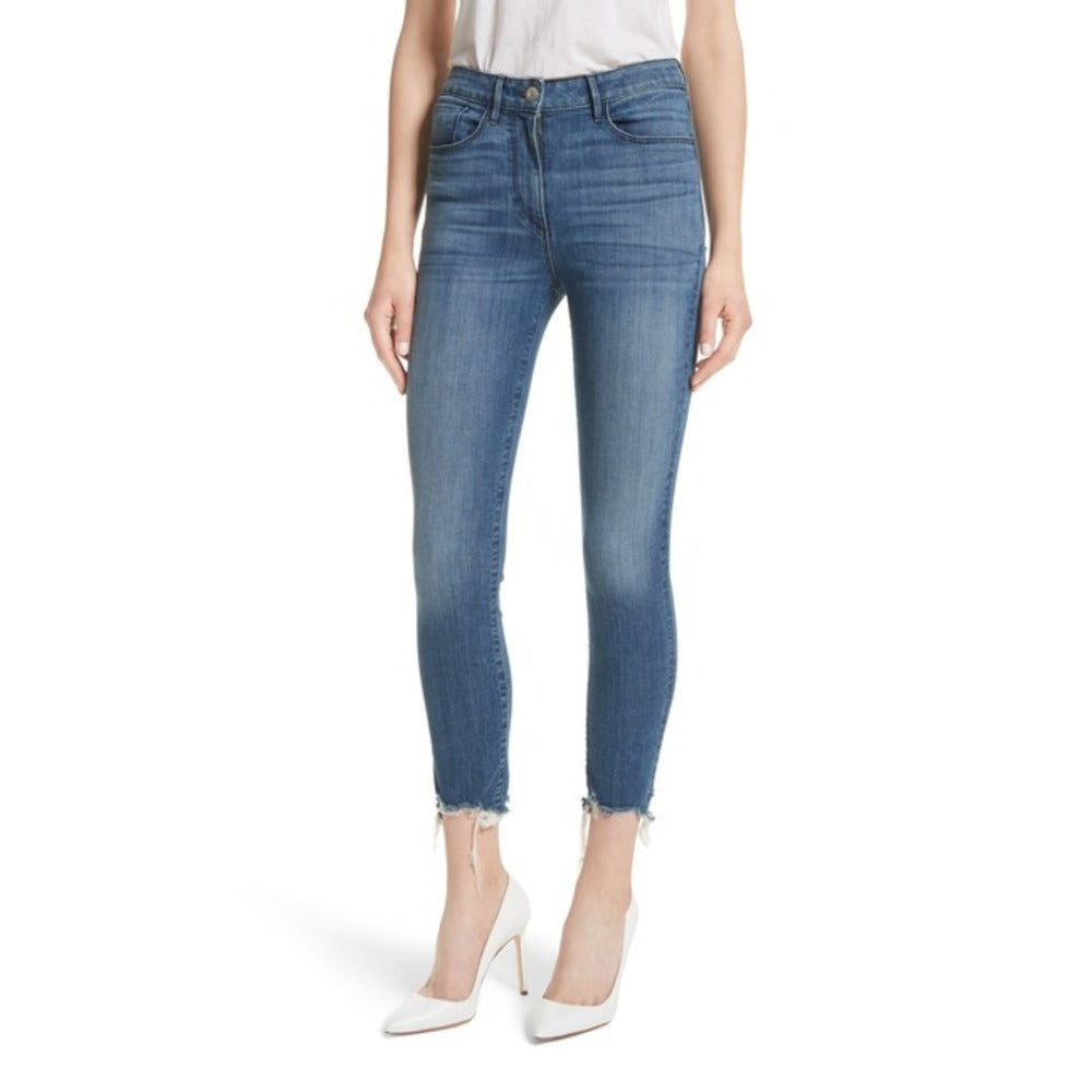 

Женские джинсы скинни W3 Remo Crop 3 X 1 с бахромой по краям 3x1, синий