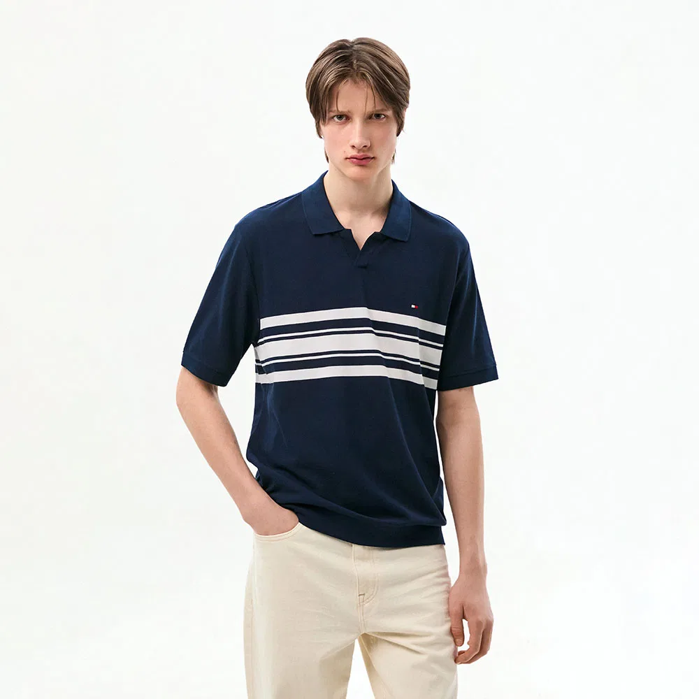 Мужская синяя рубашка-поло Tommy Hilfiger с открытым воротником