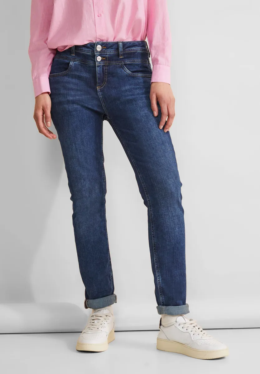 

Джинсы STREET ONE с высокой талией "QR JANE", с эластаном, облегающего кроя, цвет Mid Indigo Random Wash