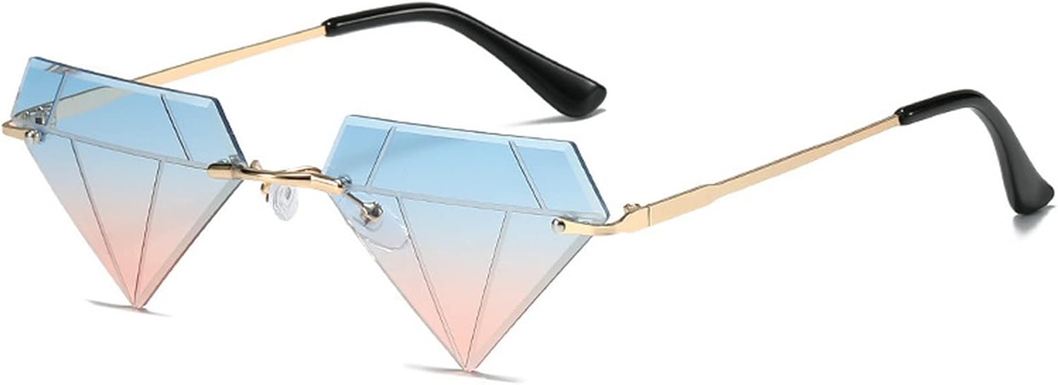 

Солнцезащитные очки без оправы в форме ромба, женские, с тонированными линзами, треугольные, винтажные, с блестками, прозрачные, для женщин и мужчин (сине-розовые) mincl, Blue,pink