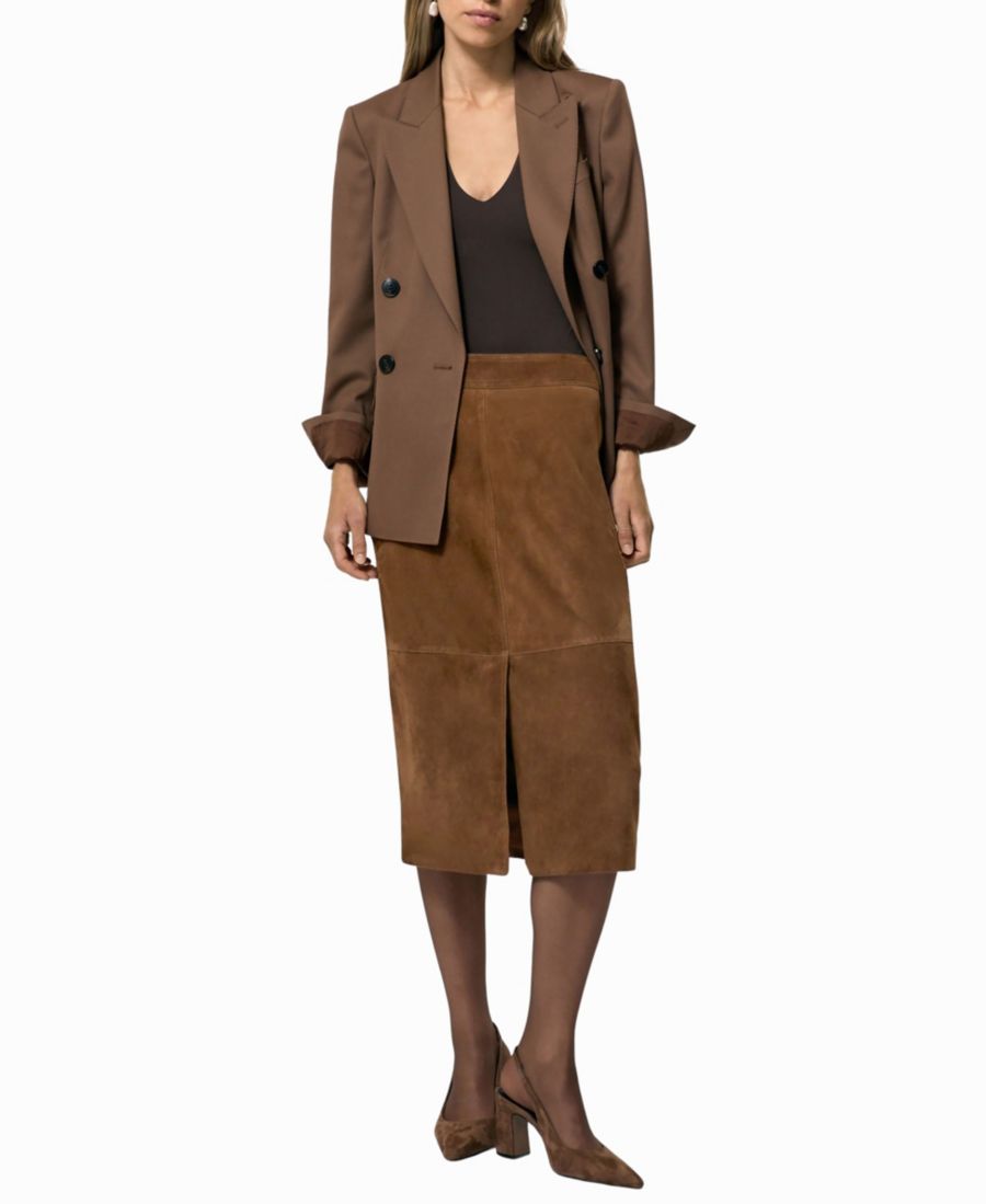 

Женская замшевая юбка миди прямого кроя REISS, Tan, Brown