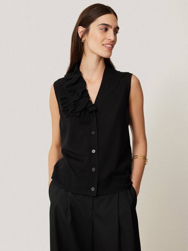 

Кардиган без рукавов из чистой шерсти с оборками Jigsaw, черный