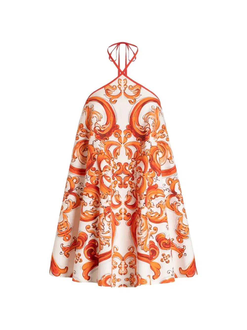 Длинное расклешенное платье из поплина с принтом "Майолика" Dolce & Gabbana, белый