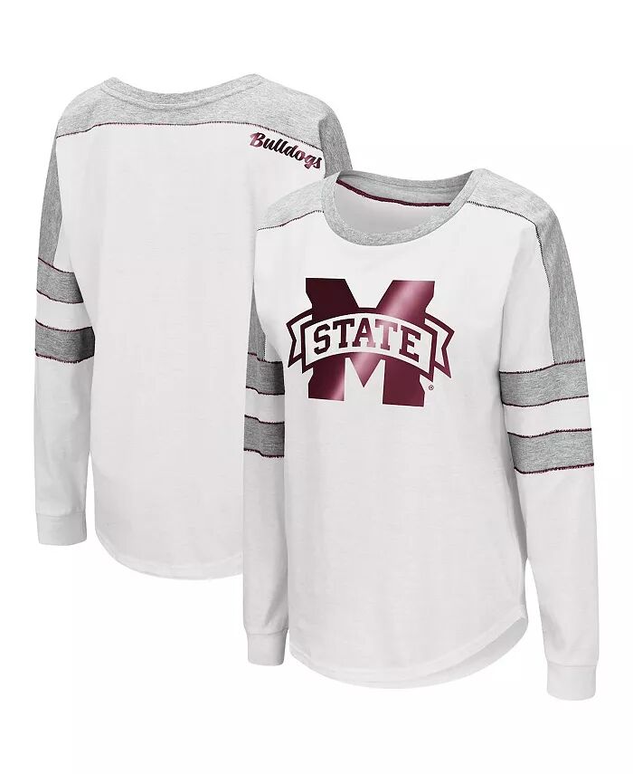 

Женская белая футболка с длинным рукавом Mississippi State Bulldogs Trey Dolman Colosseum