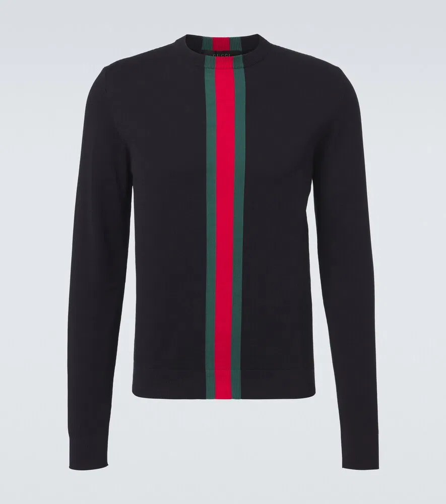 Свитер Gucci Web Stripe, хлопковый, в полоску, синий