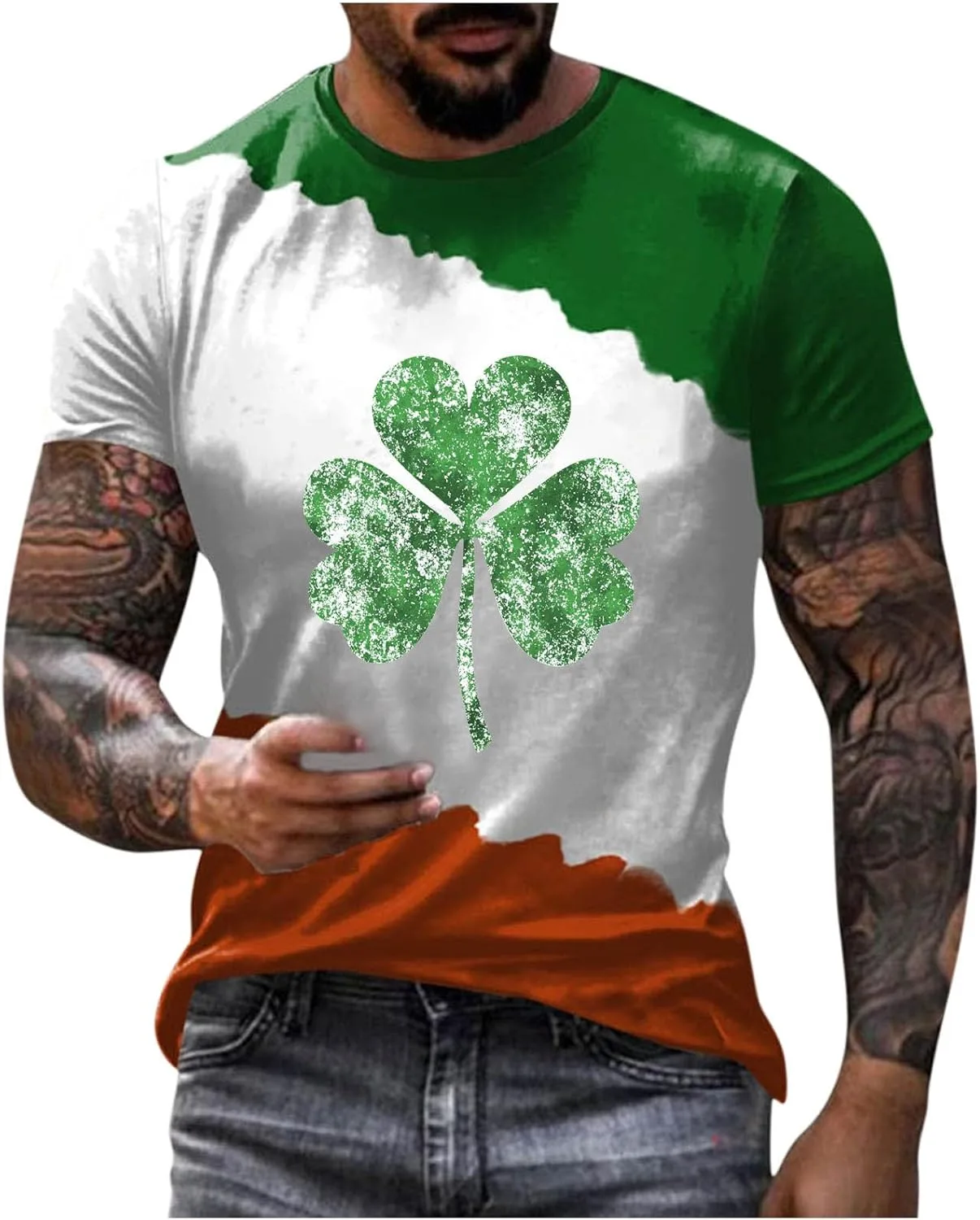 

Футболка Plus Size с принтом клевера и цветными блоками