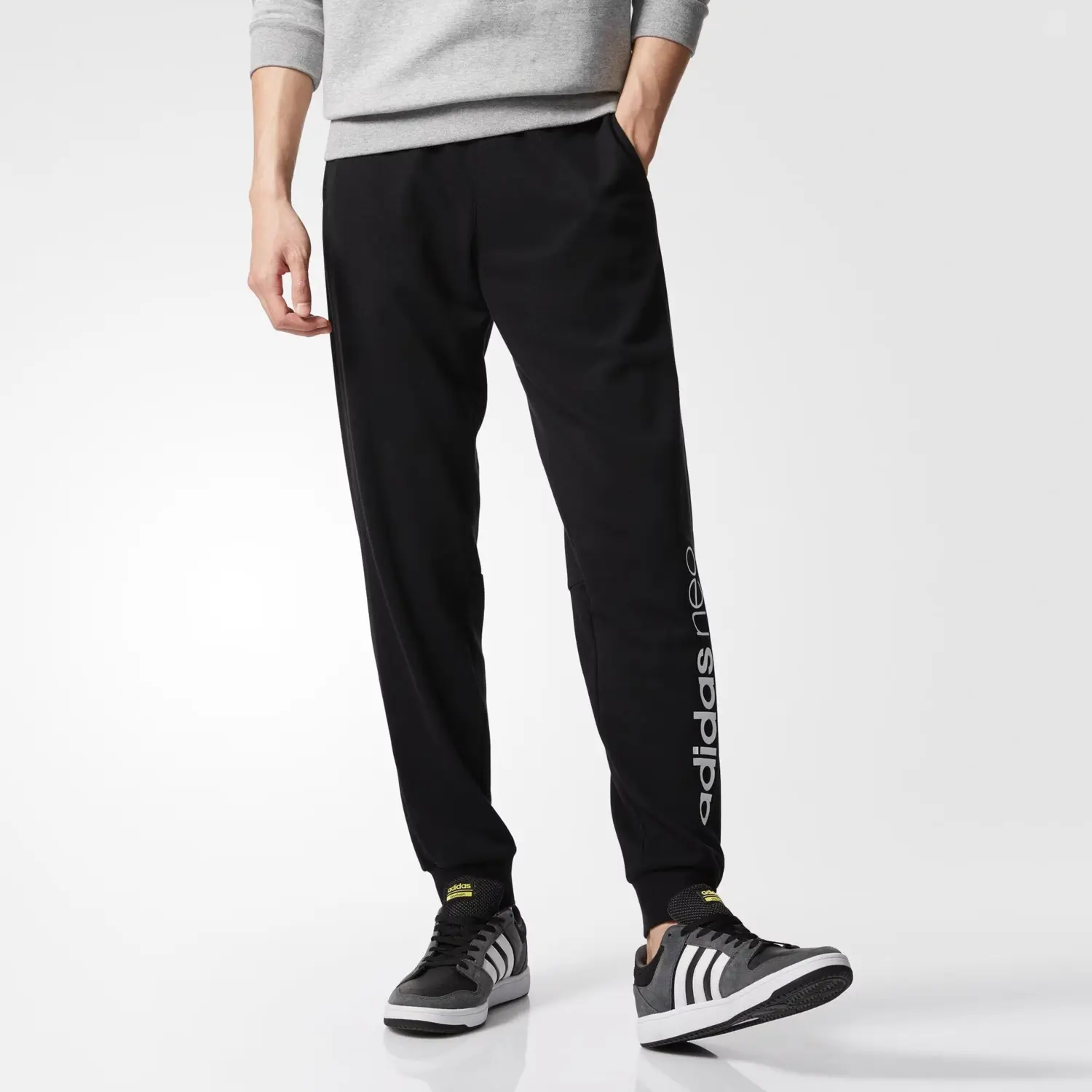 Adidas Neo Вязаные спортивные штаны мужские, черные — фото 4