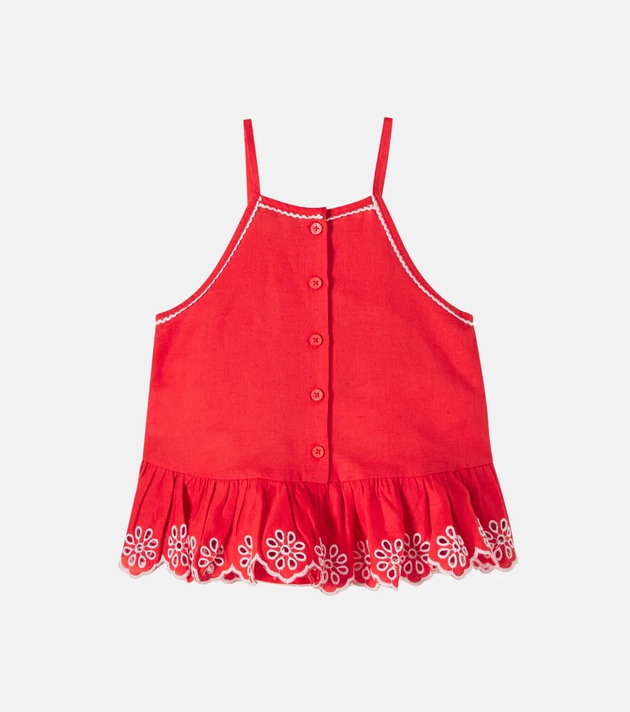 Вышитая блузка из льна и хлопка Stella McCartney Kids, красный — фото 3