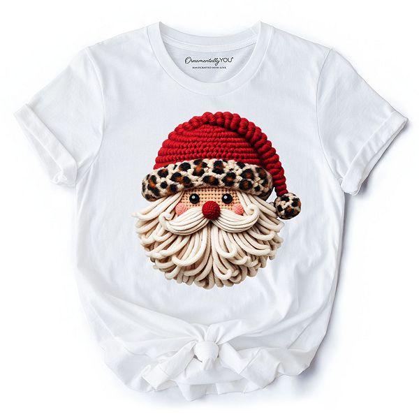 

Футболка Santa leopard hat christmas, имитация застежки-крючка, уютная Ornamentallyyou, White