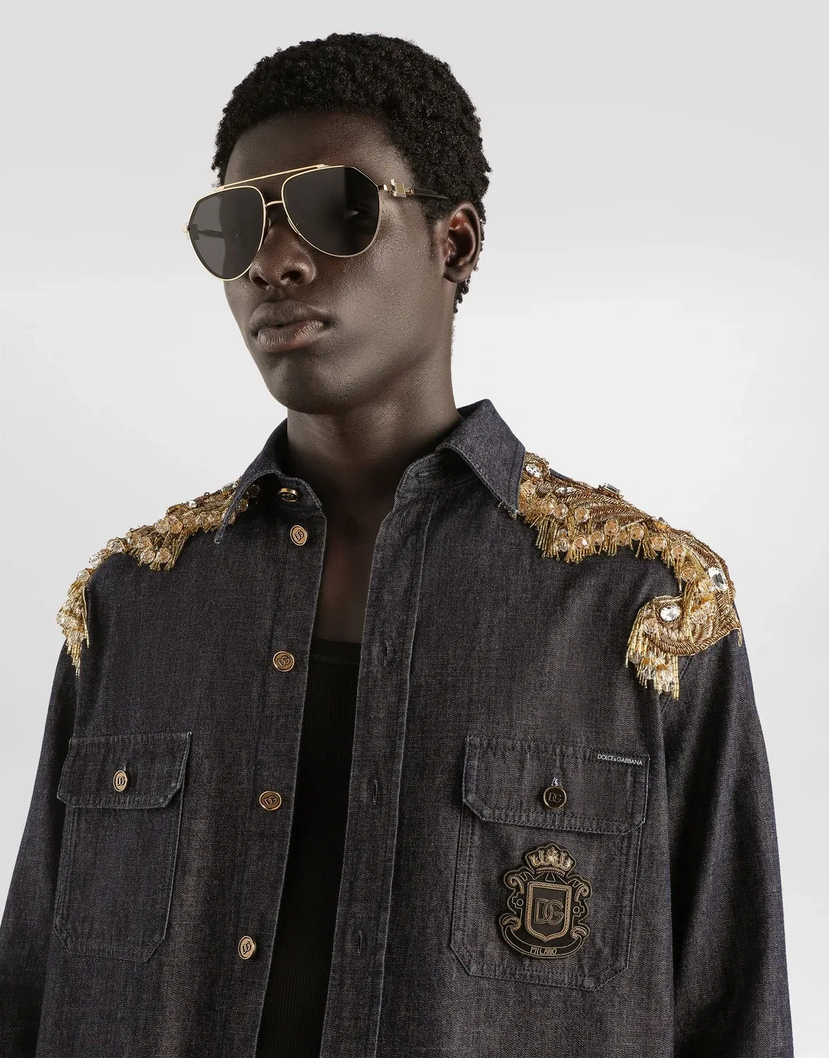 Джинсовая рубашка с нашивками DOLCE & GABBANA, мультицвет — фото 4